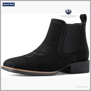 Men's Square Toe Chelsea Cowboy Boots Western Ankle Boots Casual Retro